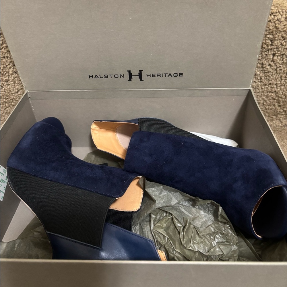Halston Heritage Midnight Blue Peep Toe Heels, worn once.